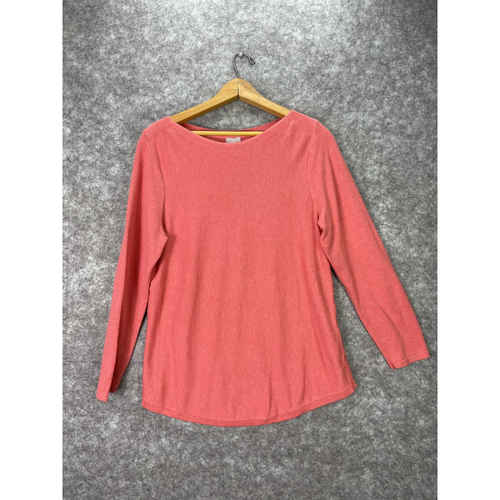 Chicos Shirt Womens Medium Pink Long Sleeve Boat Neck Knit Rayon Blend Top